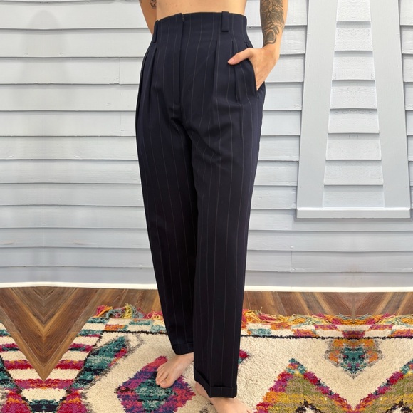 Vintage 80s/90s Liz Claiborne Wool High-Waisted Pinstripe Pleated Trousers - Picture 1 of 6